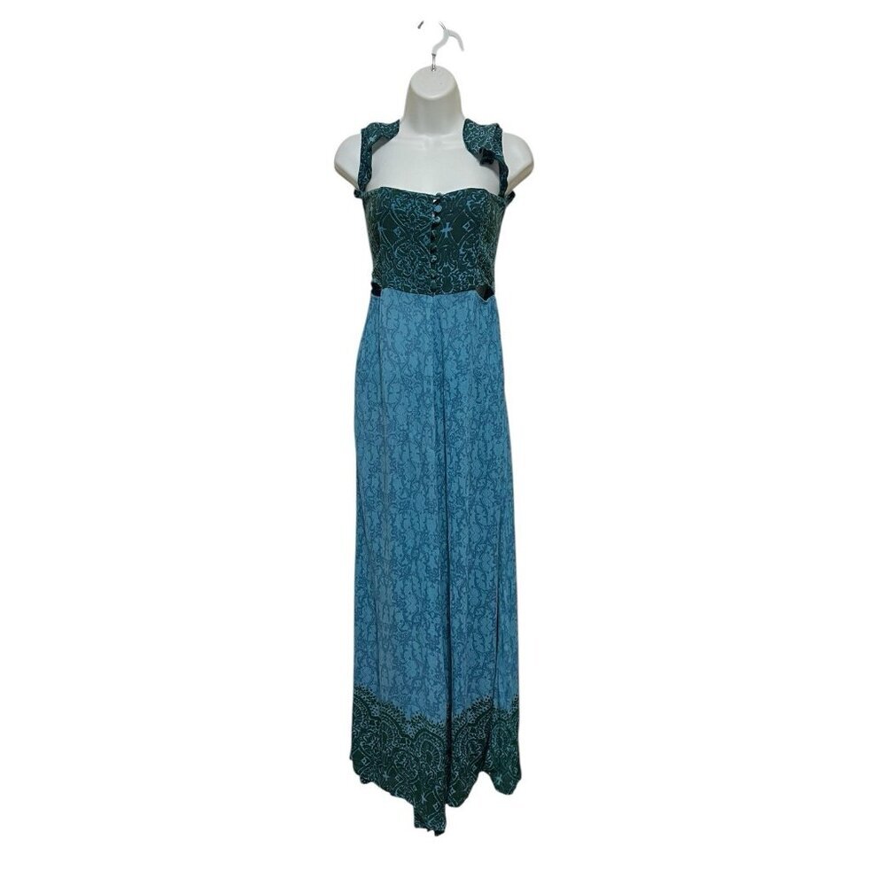 Free People Midsummer Dream Blue Jumpsuit Size S Bohoemian Hippie Off Shoulder